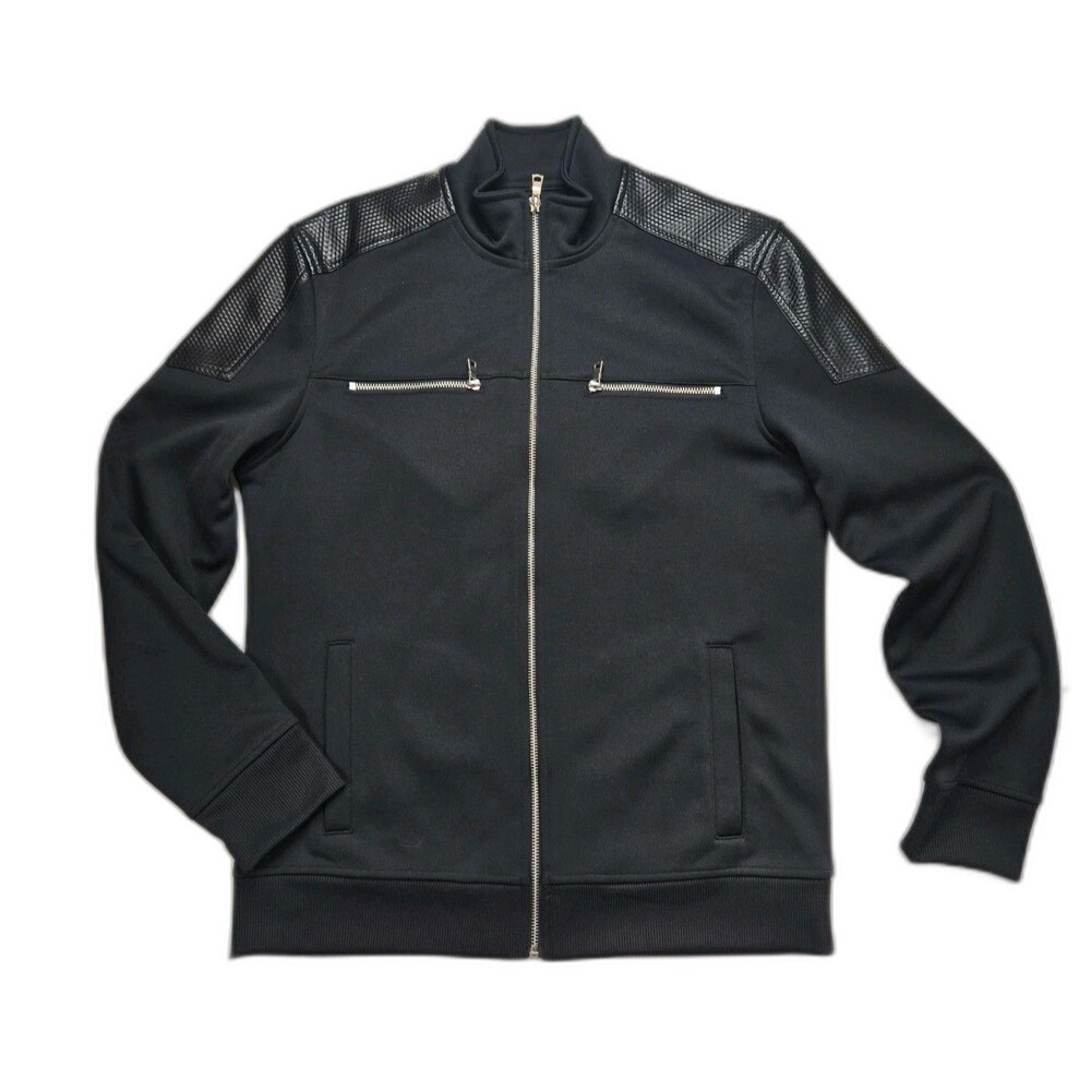 INC Men's Black Moto Track Jacket Zip Pockets Biker Style Size M